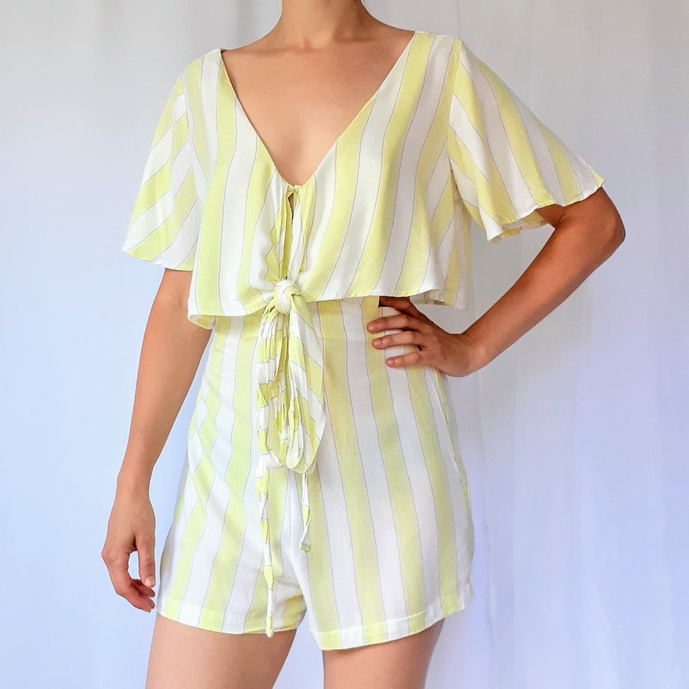 Yellow and white stripes romper